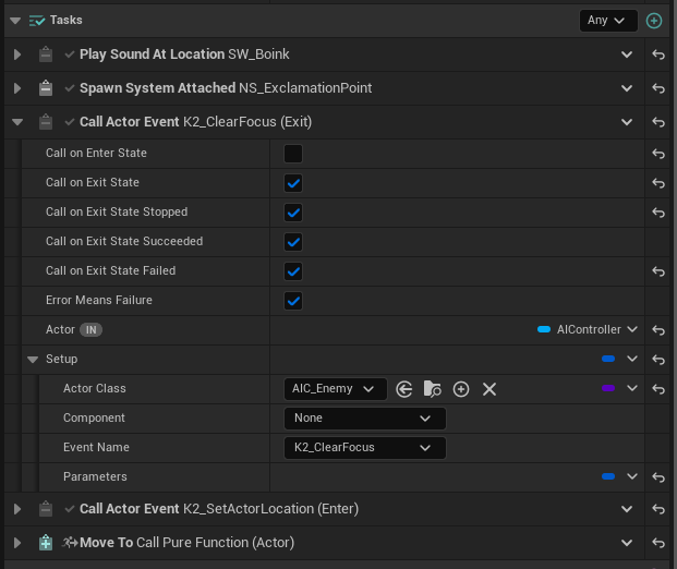 Call Actor Event ClearFocus configured to fire on exit